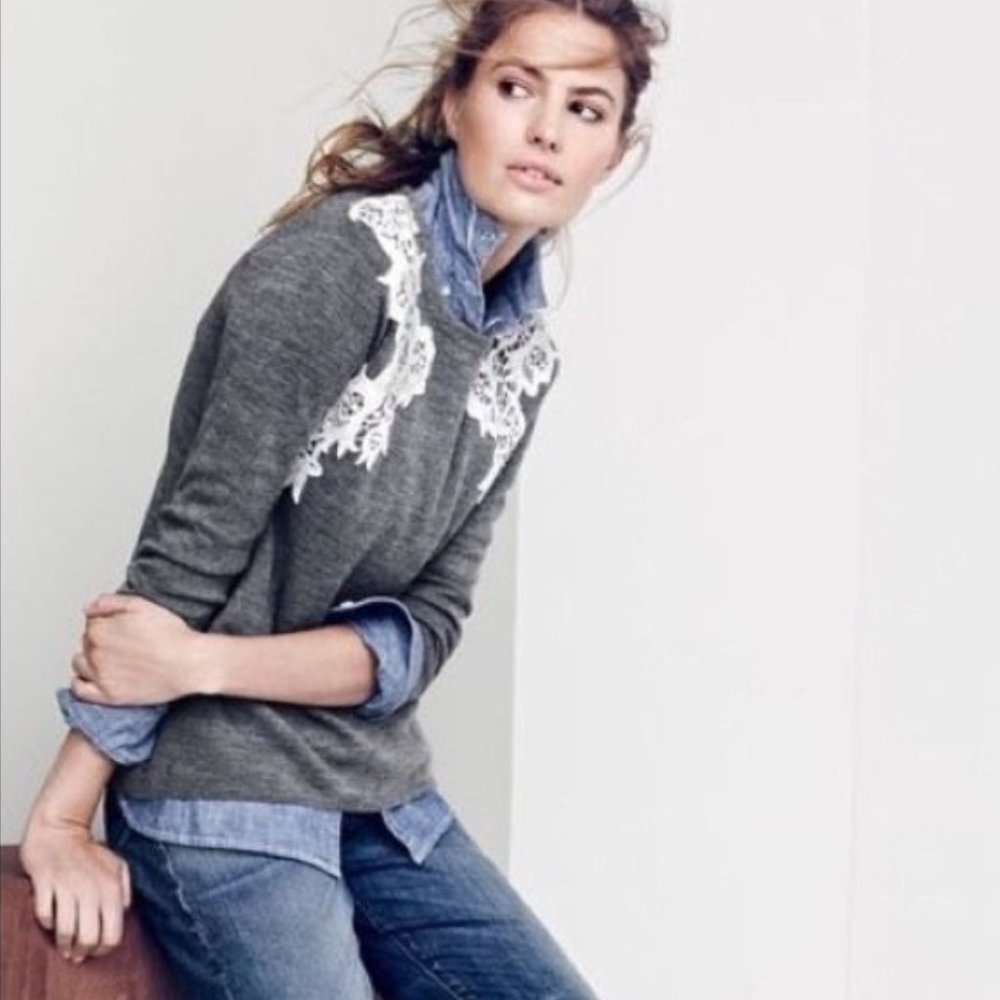 J. Crew Merino Wool Lace Applique Sweater